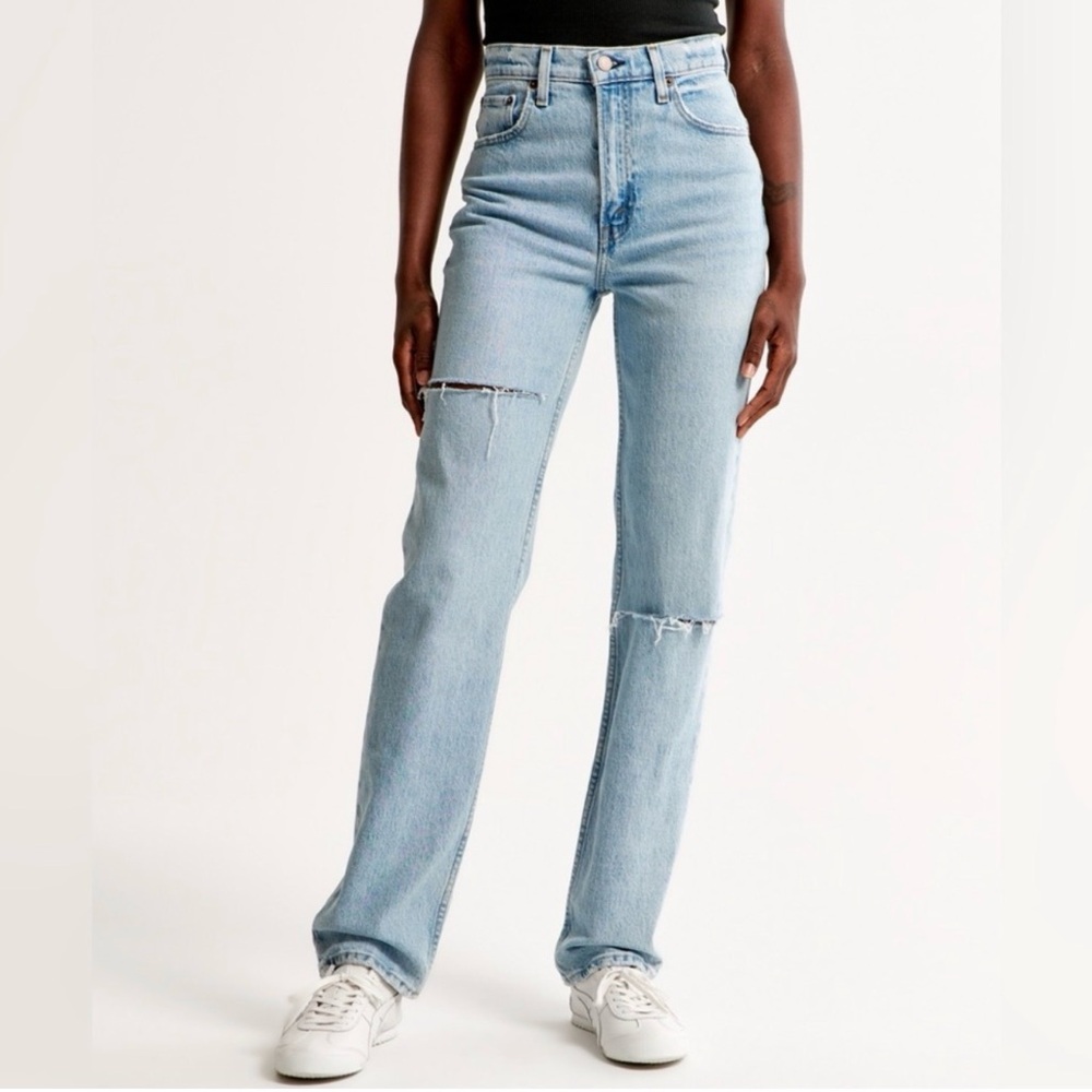 Abercrombie & Fitch Light Blue Distressed Straight Leg Jeans